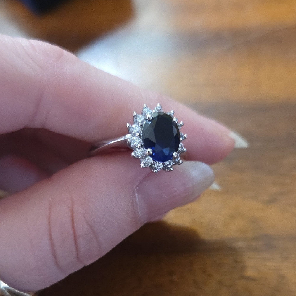 • Stauer • Sapphire and Silver Women's Halo Ring - Picture 2 of 8
